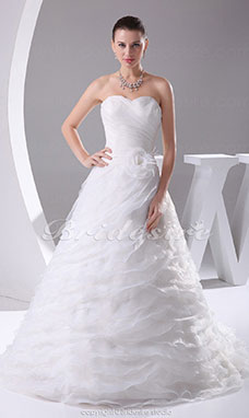 Corte Evasé Escote Corazón Cola Gorrailla Sin Mangas Organza Vestido de Novia
