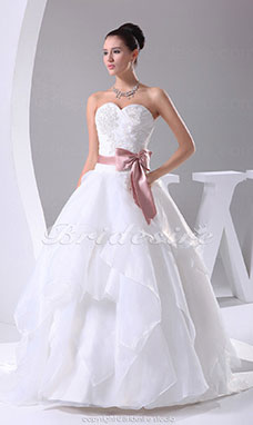 Corte Evasé Escote Corazón Cola Corte Sin Mangas Organza Vestido de Novia