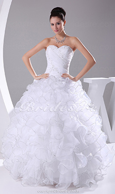 Corte Evasé Escote Corazón Hasta el Suelo Sin Mangas Organza Vestido de Novia