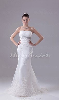 Corte Sirena Strapless Barrer / cepillo tren Sin Mangas Organza Encaje Vestido de Novia