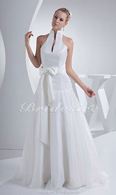 Corte A Escote Halter  Hasta el Suelo Sin Mangas Satén Organza Vestido de Novia
