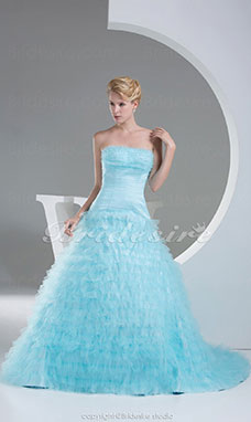 Corte Evasé Strapless Barrer / cepillo tren Sin Mangas Organza Vestido