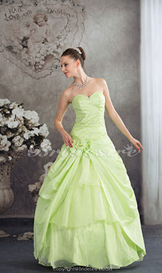 Corte Evasé Escote Corazón Hasta el Suelo Sin Mangas Tafetán Organza Vestido