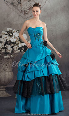 Corte Evasé Strapless Hasta el Suelo Sin Mangas Satén Organza Vestido