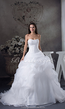 Corte Evasé Strapless Cola Gorrailla Sin Mangas Organza Vestido de Novia