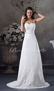 Corte Recto Strapless Barrer / cepillo tren Sin Mangas Gasa Encaje Vestido de Novia