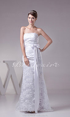 Corte Recto Strapless Barrer / cepillo tren Sin Mangas Encaje Vestido de Novia
