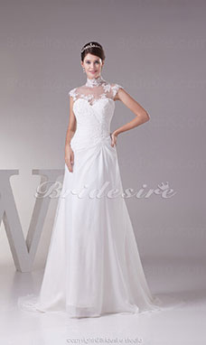 Corte A Escote Alto Barrer / cepillo tren Sin Mangas Gasa Vestido de Novia