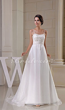Corte A Tirantes Espaguetis Barrer / cepillo tren Sin Mangas Organza Vestido de Novia