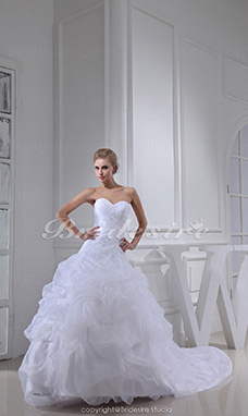 Corte Evasé Escote Corazón Cola Gorrailla Sin Mangas Organza Vestido de Novia