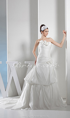 Corte A Strapless Cola Gorrailla Sin Mangas Tafetán Vestido de Novia