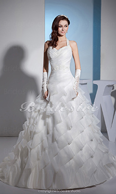 Corte A Escote Halter  Cola Gorrailla Sin Mangas Organza Vestido de Novia