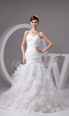 Corte Sirena Escote Corazón Cola Gorrailla Sin Mangas Organza Vestido de Novia