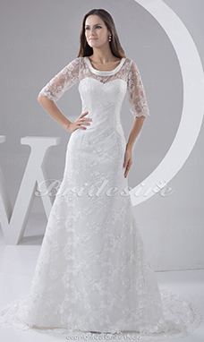 Corte A Escote A la Base Cola Corte La mitad de manga Encaje Vestido de Novia