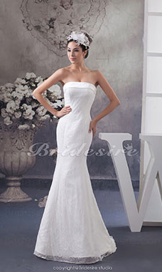 Corte Sirena Strapless Barrer / cepillo tren Sin Mangas Encaje Vestido de Novia