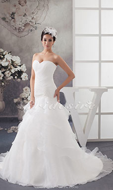 Corte Sirena Escote Corazón Cola Gorrailla Sin Mangas Organza Vestido de Novia
