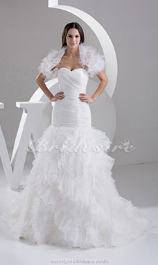 Corte Sirena Escote Corazón Cola Corte Sin Mangas Organza Vestido de Novia