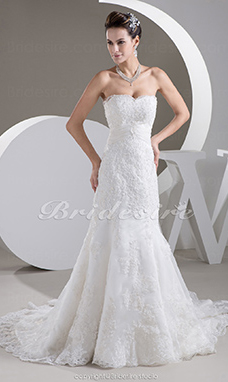 Corte Sirena Strapless Cola Corte Sin Mangas Encaje Vestido de Novia