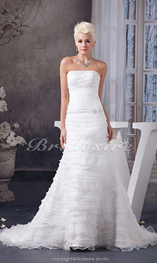 Corte A Strapless Cola Corte Sin Mangas Organza Vestido de Novia