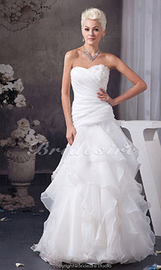 Corte A Escote Corazón Hasta el Suelo Sin Mangas Organza Vestido de Novia