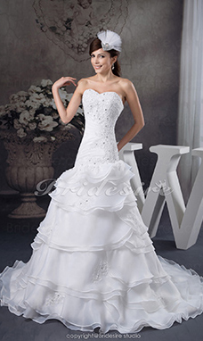 Corte A Escote Corazón Cola Gorrailla Sin Mangas Organza Vestido de Novia
