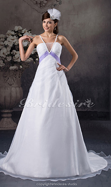 Corte A Tirantes Espaguetis Cola Corte Sin Mangas Organza Vestido de Novia