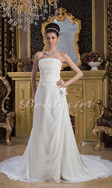 Corte Recto Strapless Hasta el Suelo Cola Corte Sin Mangas Gasa Vestido de Novia