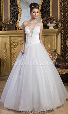 Corte A Escote Corazón Hasta el Suelo Sin Mangas Satén Organza Vestido de Novia