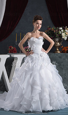 Corte A Escote Corazón Hasta el Suelo Cola Gorrailla Sin Mangas Organza Vestido de Novia