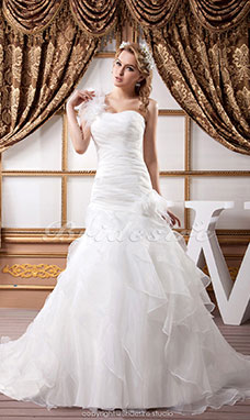 Corte A Strapless Hasta el Suelo Barrer / cepillo tren Sin Mangas Gasa Vestido de Novia