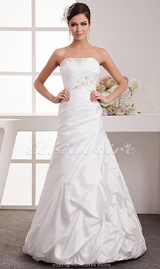 Corte A Strapless Hasta el Suelo Sin Mangas Satén Vestido de Novia