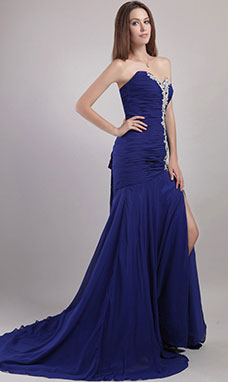 Corte A Strapless Hasta el Suelo Gasa Vestido de Fiesta