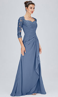 Corte Sirena Escote Corazón Hasta el Suelo Gasa vestido de noche con Encaje